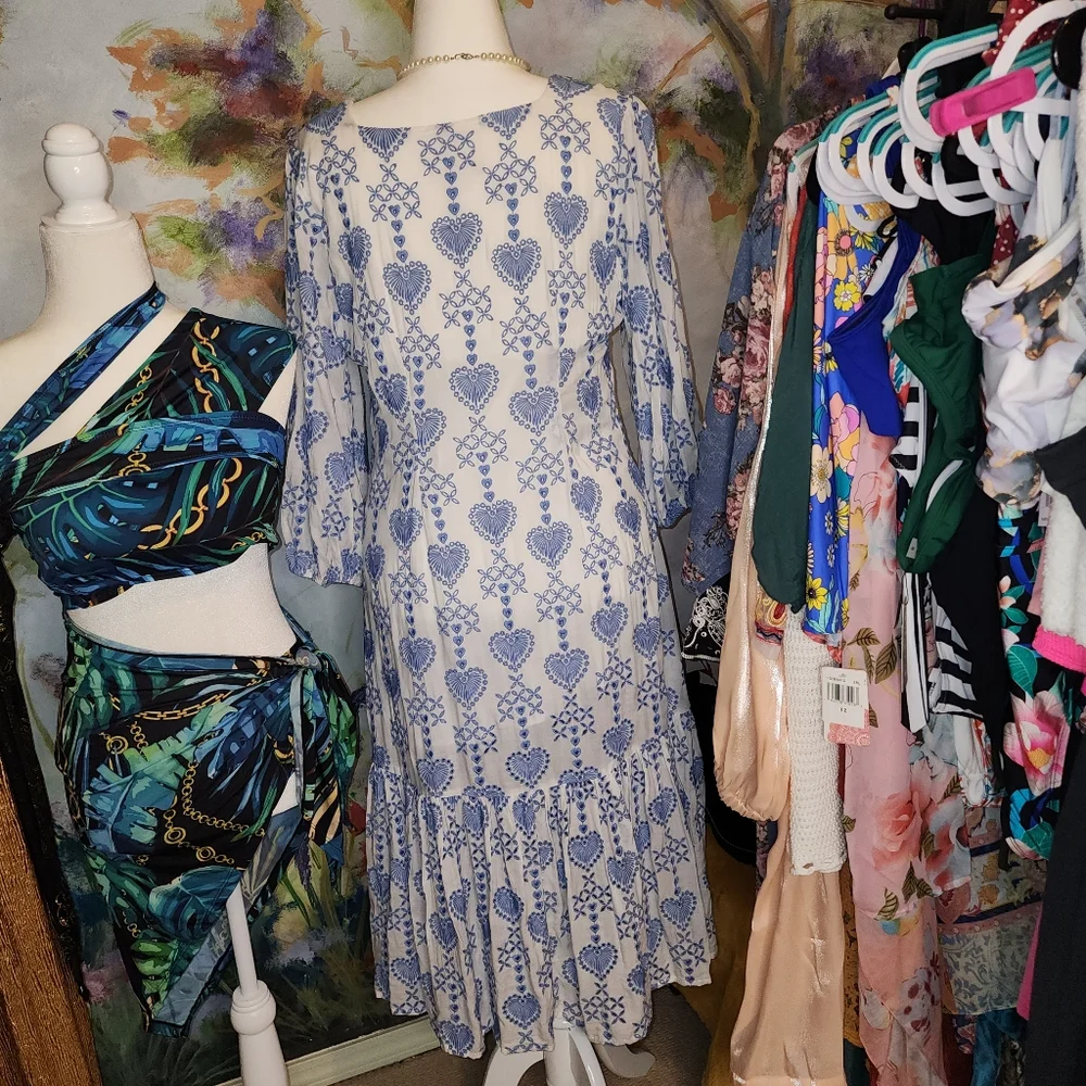 NWOT Johnny Was Jade Beau Eyelet Button-Down Tiered Midi Dress Boho Chic - Picture 5 of 14